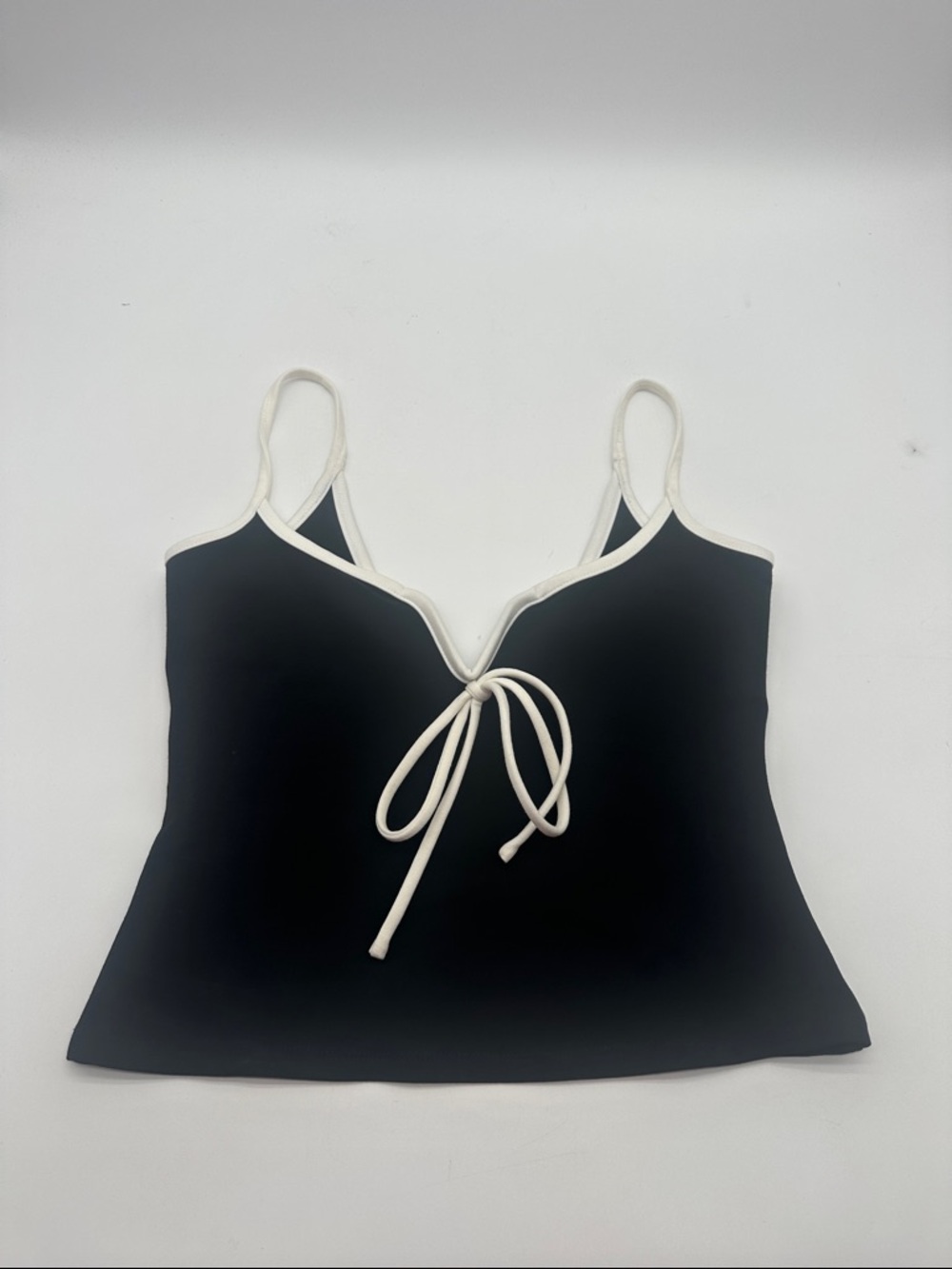 Lovers snd Friends Black Spaghetti Strap Tie-Front Cami Top with white Trim
